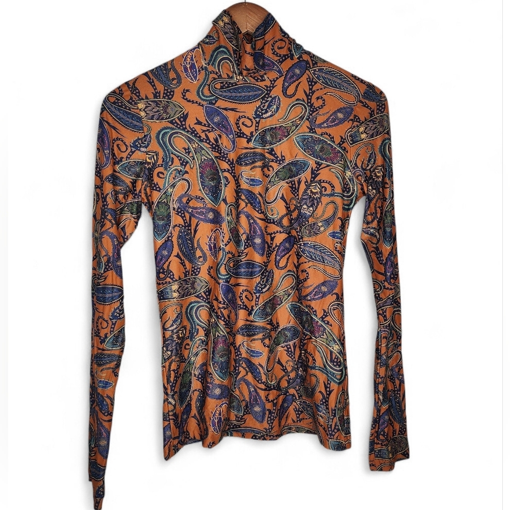 Chloé Paisley-Print Polyamide Poloneck in Brown Size 2